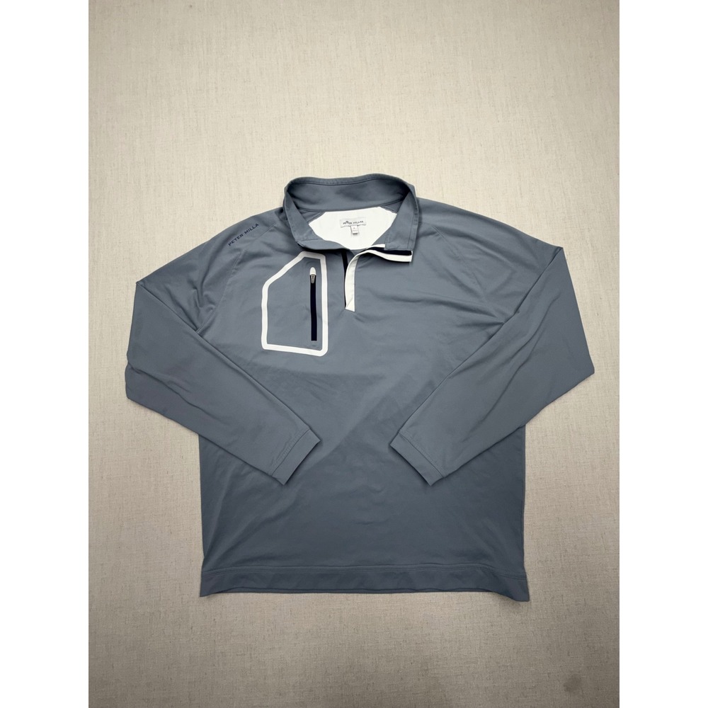 Peter Millar Mens Large Gray 1/4 Quarter Zip Pullover Golf Chest Pocket
